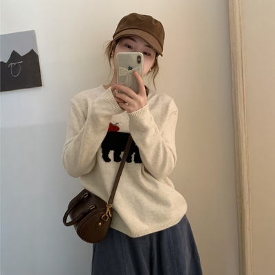 此外圆领提花套头毛衣女