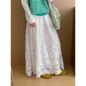 新款 此外 重工刺绣网纱半身裙女2026春季 松紧腰伞裙气质过膝长裙