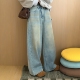 复古做旧水洗牛仔裤 女2025冬季 新款 此外 宽松直筒拖地长裤 慵懒风