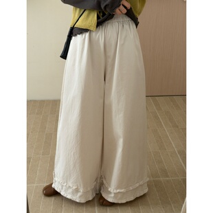 女2026春季 脚花边设计感小心机阔腿裤 新款 纯色韩版 此外 直筒裤 裤