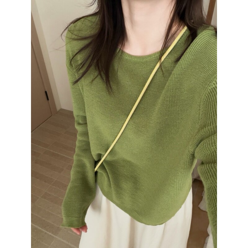 此外 冰麻糖果色针织衫女2026春季新款宽松纯色套头毛衣韩系减龄