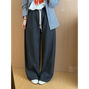 口袋小标休闲卫裤 运动长裤 女2026春季 松紧腰抽绳弯刀裤 新款 此外