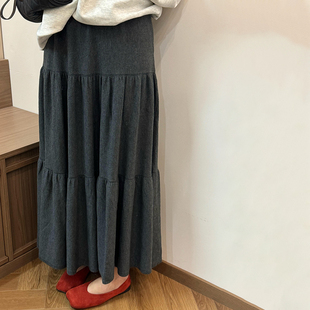 蛋糕裙减龄 此外 垂感针织泡泡褶皱半身裙女春款 新款 纯色过膝长款