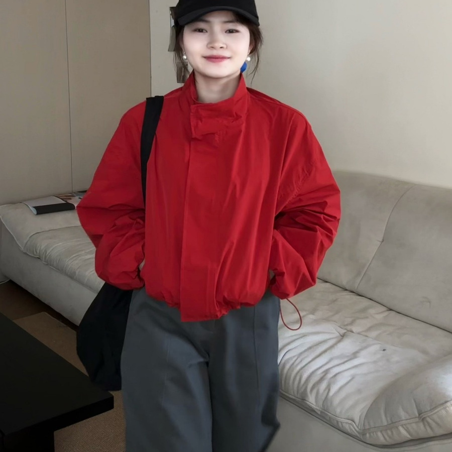高领宽松抽绳户外防晒衣女