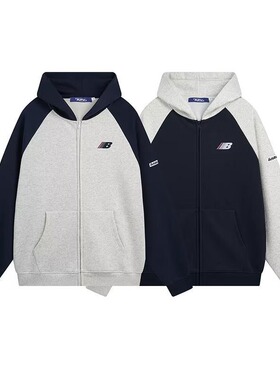 25秋季新款美式高街复古插肩开衫连帽卫衣国潮牌撞色情侣休闲外套