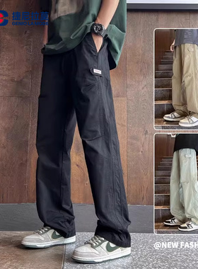 GENIOLAMODE黑色休闲裤子纯棉男士春季新款2026新款工装直筒长裤