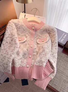 专柜撤回女装小香风撞色毛衣外套女春秋加厚温柔针织开衫