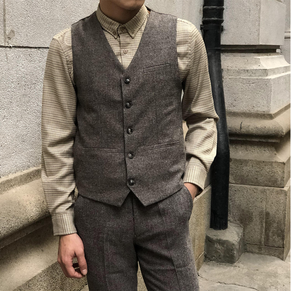MCCEVTG VINTAGE VEST MENS BRITISH SLIM FIT HERRINGBONE BUSINESS CASUAL SHOULDER MENS SUIT PONY CLIP TIDE