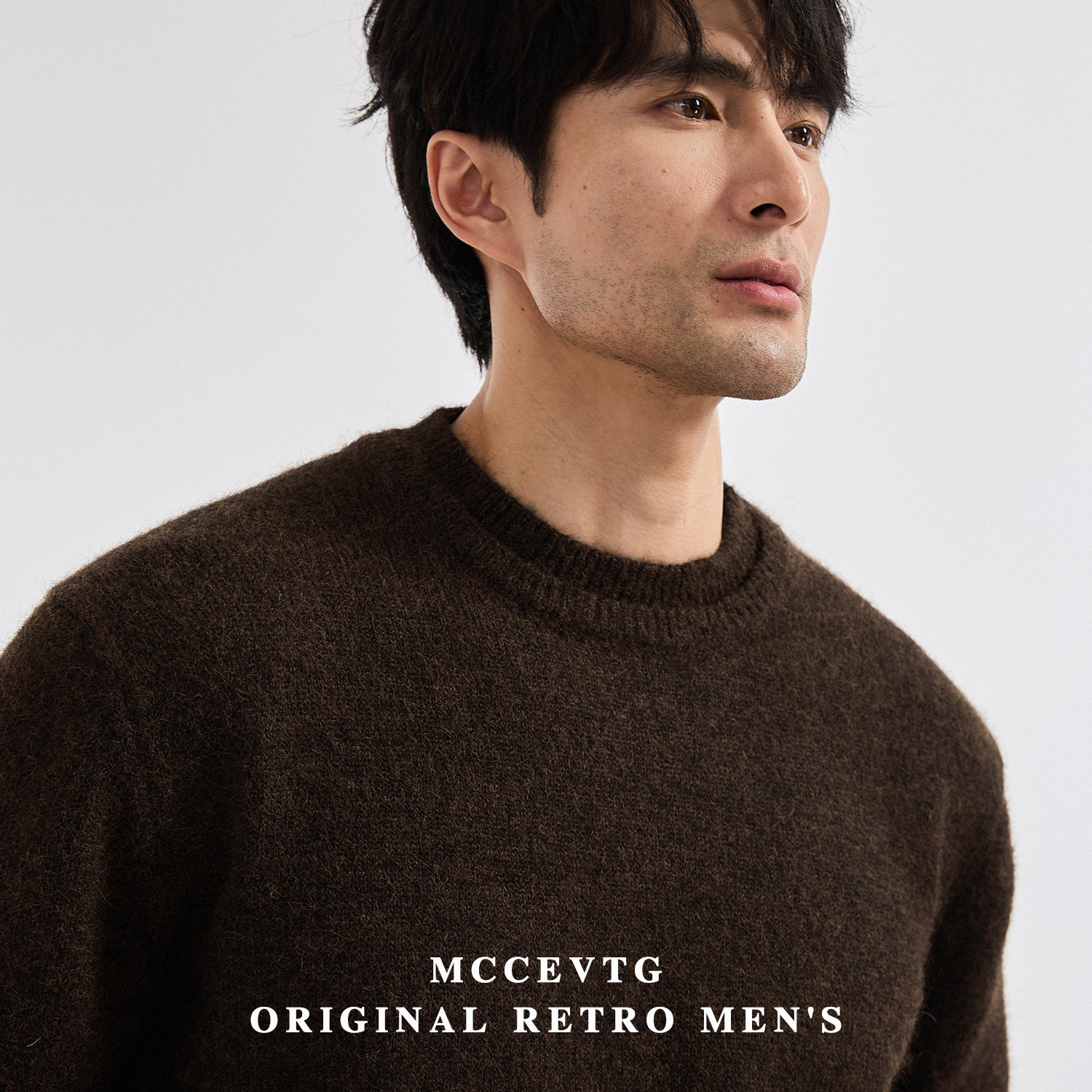 MCCEVTG复古双层领 羊毛混纺圆领毛衣男长袖宽松休闲加厚保暖秋冬