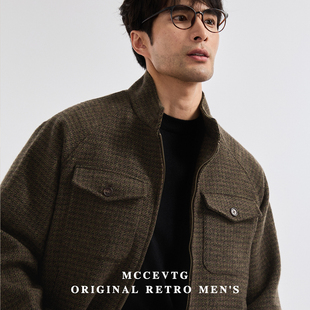 MCCEVTG复古千鸟格羊毛呢夹克短款 飞行员哈灵顿外套春秋 休闲美式