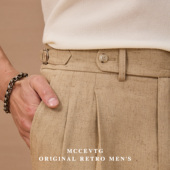 男士 高腰亚麻西裤 优雅免烫抗皱双褶直筒休闲通勤 老钱 MCCEVTG意式