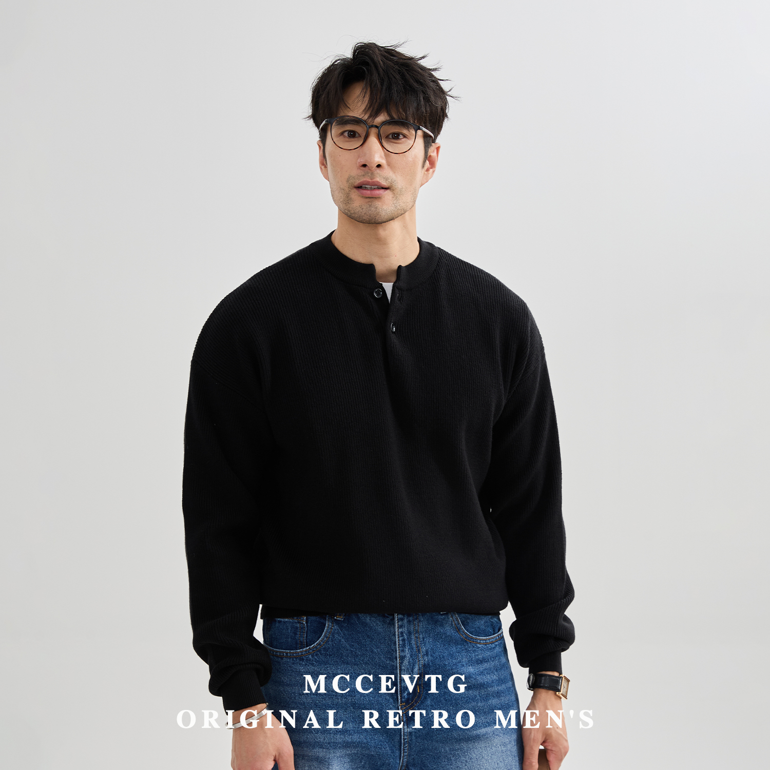 MCCEVTG抗起球休闲纯色亨利毛衣