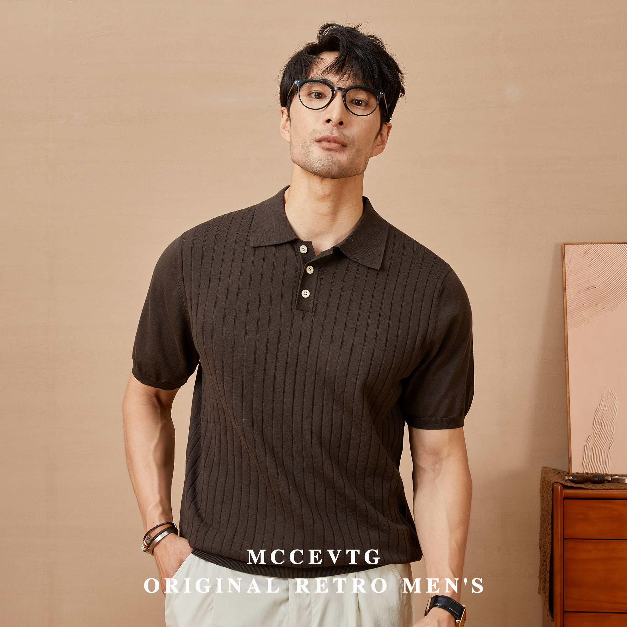 MCCEVTG桑蚕丝混纺短袖polo衫男