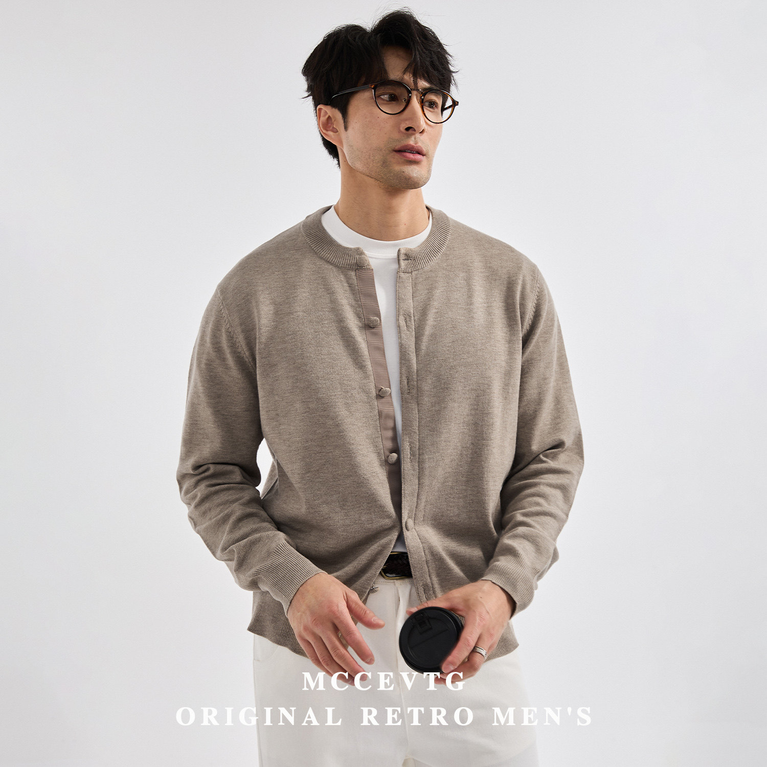 MCCEVTG意式老钱 纯色针织开衫男士通勤含羊毛圆领毛衣外套秋冬季,男装,针织衫/毛衣,淘宝优惠券,粉丝福利购,淘宝优惠卷
