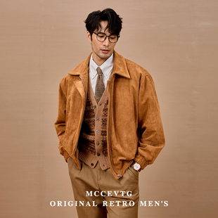 MCCEVTG美式麂皮绒飞行员夹克男休闲复古短款翻领厚保暖外套秋冬