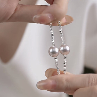 925银针碎银子曼塔珍珠耳环百搭简约轻奢优雅气质精致ins耳饰女