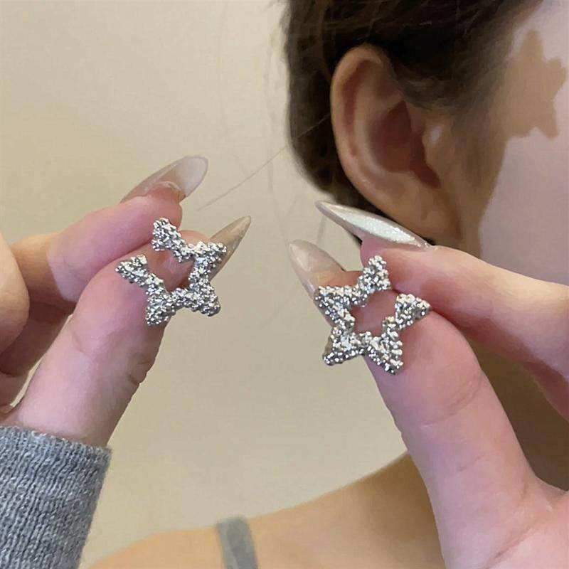春季925银针满钻五角星耳钉新款韩系设计感百搭精致高级感耳饰女