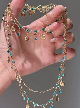 金色贝壳锆石流苏锁骨链