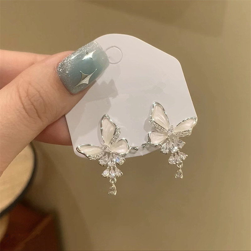 925银针高级感超仙白色蝴蝶锆石流苏耳钉甜美少女感田园气质耳钉,饰品/流行首饰/时尚饰品新,耳环,淘宝优惠券,粉丝福利购,淘宝优惠卷