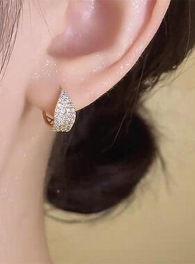 925银针满钻水滴形耳环