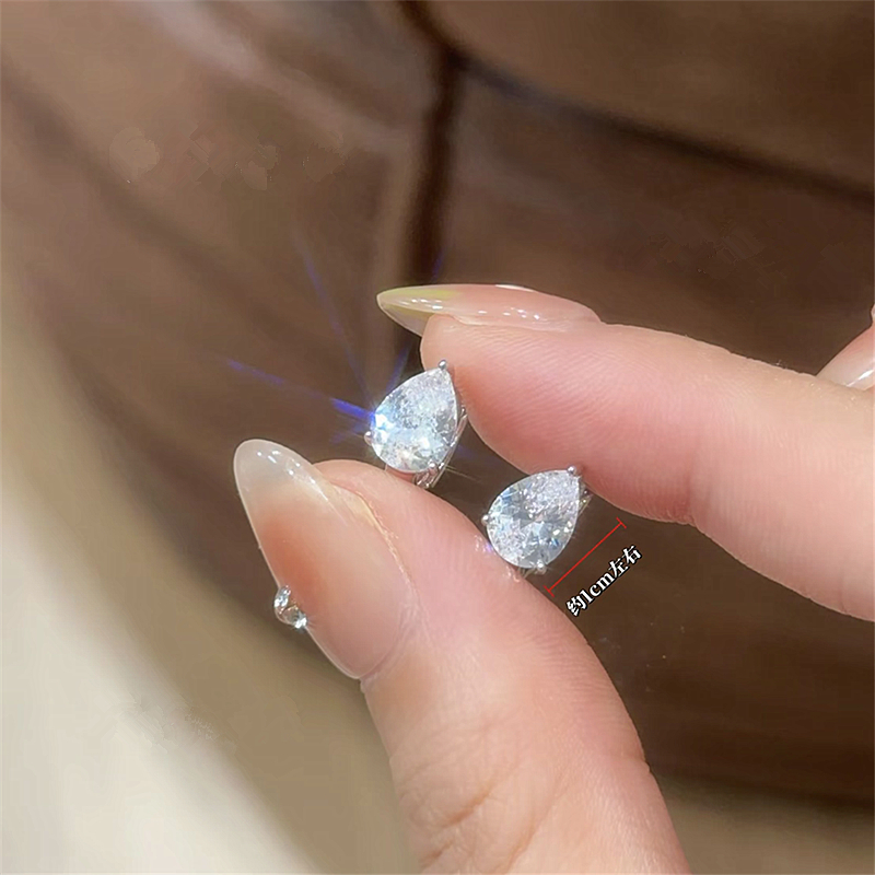 新款925银针超闪精致锆石水滴耳扣小巧清冷感时尚简约百搭耳环女