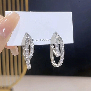 925银针耳饰合成锆石耳饰不规则双层圈圈耳扣时尚 轻奢高级感 爆款