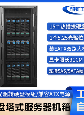 15盘位塔式机箱热插拔硬盘多光驱EATX双路主板NAS服务器台式主机