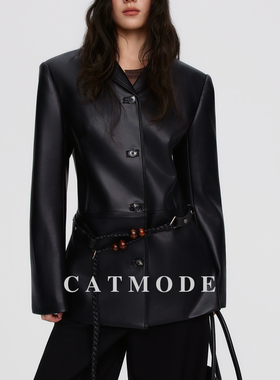 LION&CAT极简暗黑复古通勤皮衣短款气质轻奢黑色女式外套