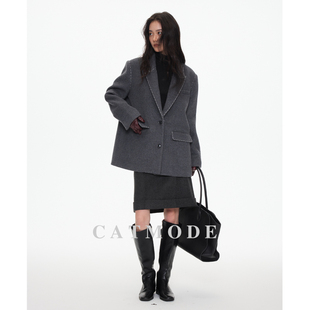 LIONCAT/新款老钱风设计款明线毛呢外套女单排扣宽松挺阔百搭西装