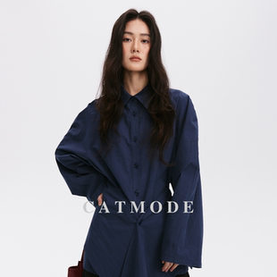 不对称设计感通勤长袖 LION&CAT 中长款 女 上衣 不规则侧扣收腰衬衫