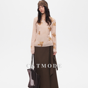 领松弛感叠穿内搭上衣 LION&CAT肌理感微透印花打底衫 早秋薄款