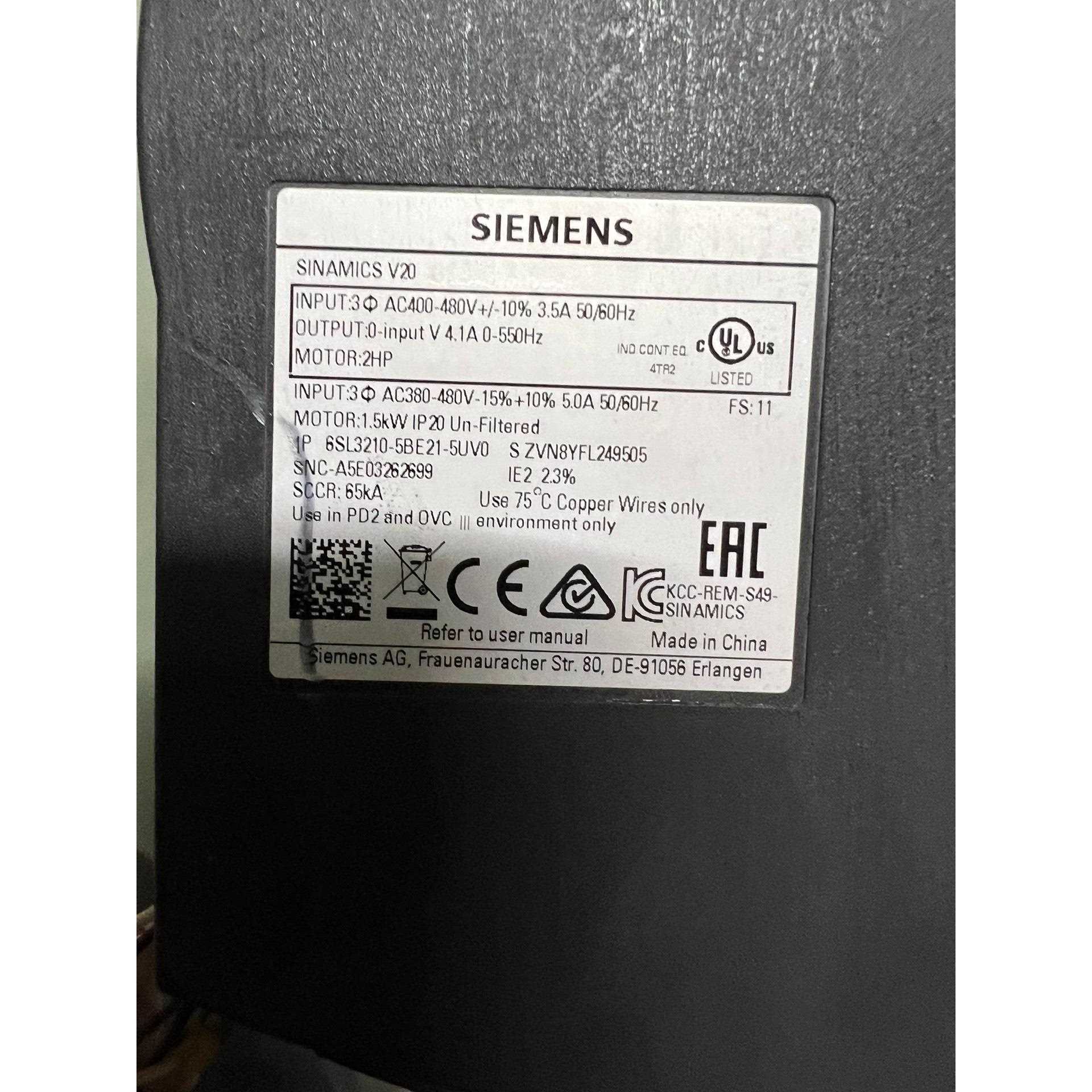 标价是空箱-6SL3210-5BE21-5UV0 拆机V20变频议价