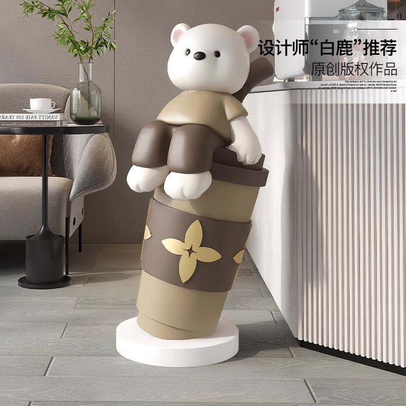 潮玩熊大型落地摆件网红奶茶店铺开业装饰品客厅玄关雕塑乔迁新居