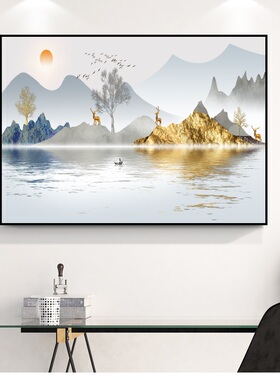 客厅装饰画新中式禅意单幅挂画山水画大气水墨画卧室书房墙画壁画