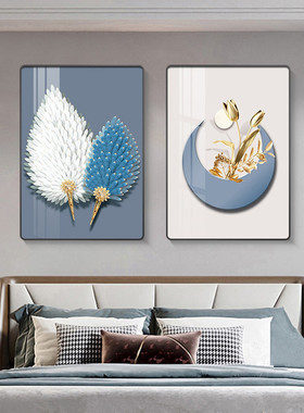 卧室装饰画床头画高级感轻奢主卧房间背景墙挂画壁画蓝色温馨墙画