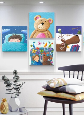 可爱卡通儿童房装饰画男孩女孩卧室壁挂画墙画幼儿园无框画仿油画