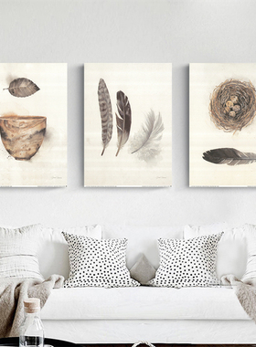 现代北欧风格客厅装饰画 创意个性挂画三联画 书房酒店壁画羽毛画
