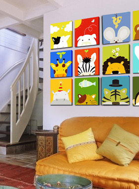 儿童房客厅过道卧室装饰画 可爱卡通动物 幼儿园挂画 无框画 壁画