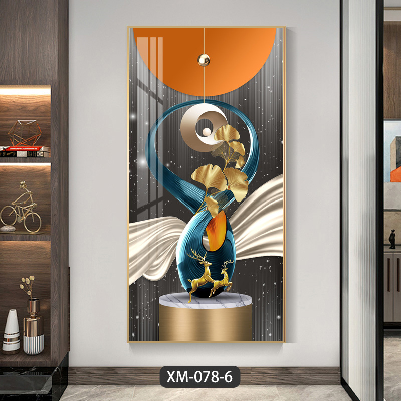 轻奢入户玄关装饰画现代简约高端走廊过道壁画福鹿好寓意晶瓷画