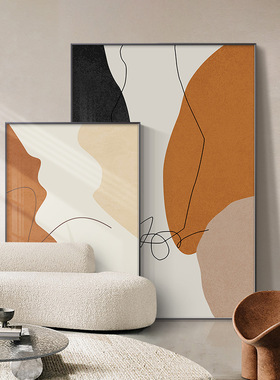 现代轻奢客厅装饰画抽象大气高级感沙发落地画简约橙色玄关挂画
