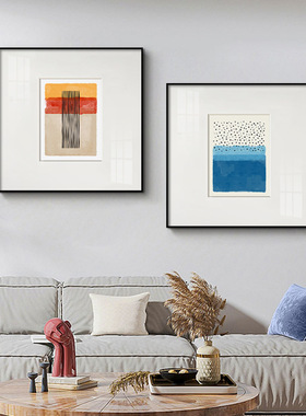 流觞 现代极简风艺术餐厅装饰画蓝橙色北欧抽象客厅画背景墙挂画
