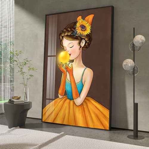 客厅装饰画向日葵玄关壁画吹泡泡女孩艺术现代轻奢走廊尽头挂画 - 封面