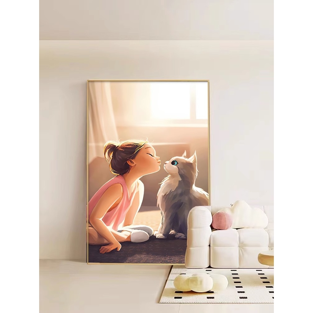 猫咪客厅装饰画简约北欧风格治愈系卧室玄关挂画沙发背景墙落地画图片
