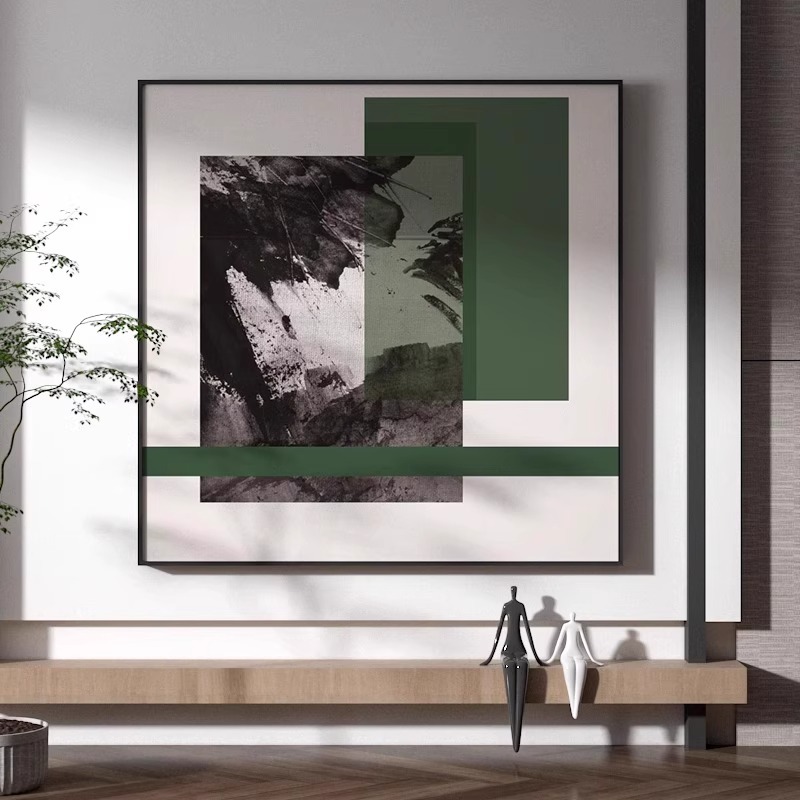 极简风高级感背景墙画玄关抽象绿色几何装饰画餐厅沙发卧室桌挂画