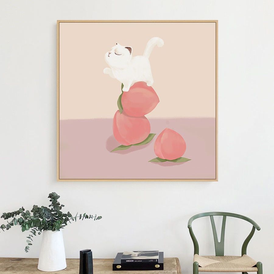 猫咪温馨卧室床头装饰画方形挂画北欧风格客厅餐厅壁画图片