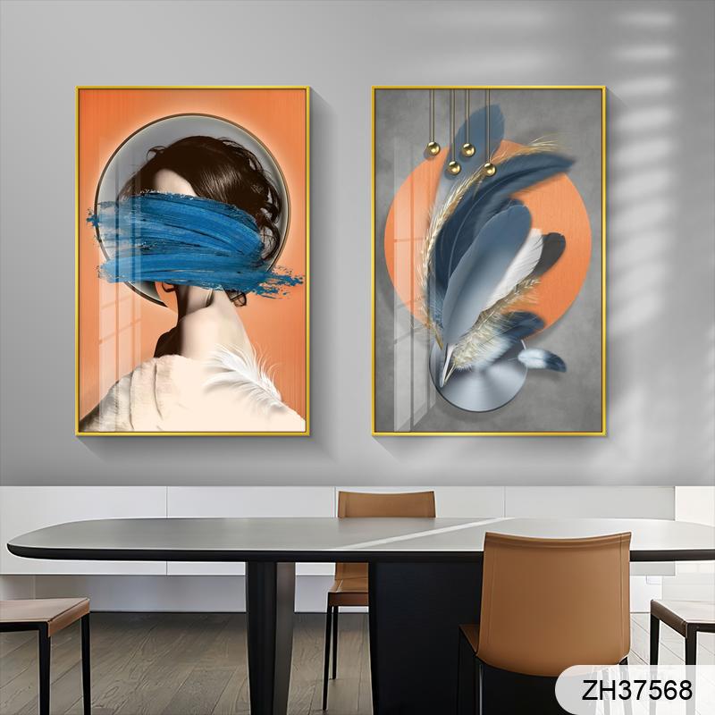 人物轻奢客厅装饰画餐厅两联挂画时尚大气沙发背景画创意卧室壁画图片