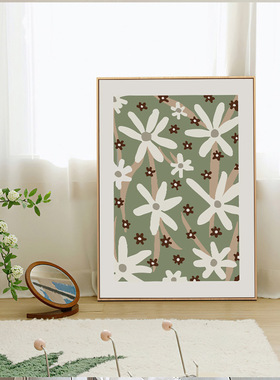 简约北欧小清新绿色抽象几何色块花朵叶子装饰画客厅卧室餐厅挂画