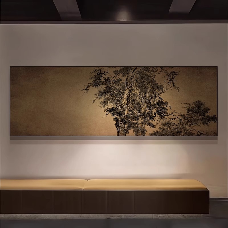 新中式客厅意境松树挂画酒店客餐厅高级感壁画茶室会所禅意装饰画