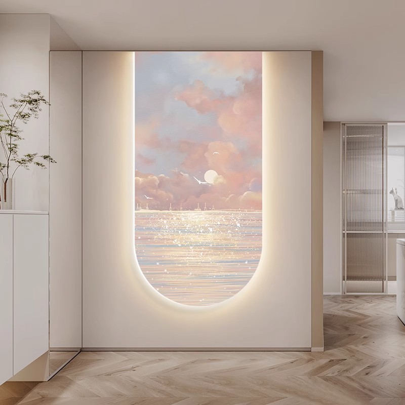 法式奶油风入户玄关装饰画高级感led灯光画过道走廊客厅挂画