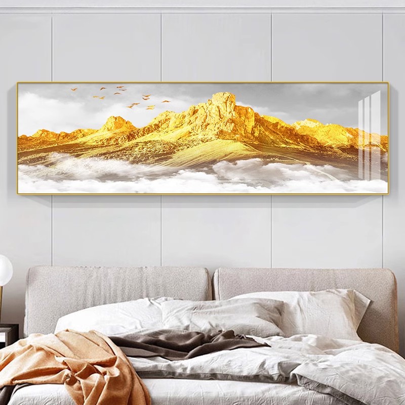 现代简约背靠金山山水风景床头画轻奢温馨主卧室房间客厅装饰挂画